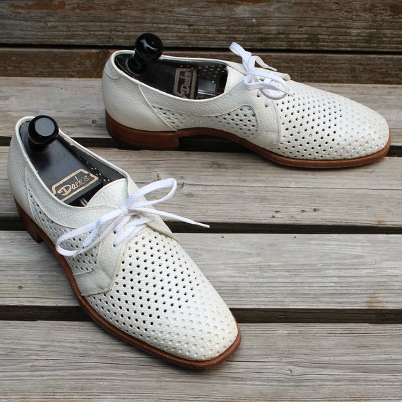 Vintage the Hartt Shoe White Perforated Leather Derby, Men's 9 D, Made in Canada - Picture 1 of 13